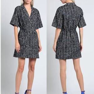 Sandro Paris Alizou Blue Tweed Short Sleeve Dress Size 40 French Designer